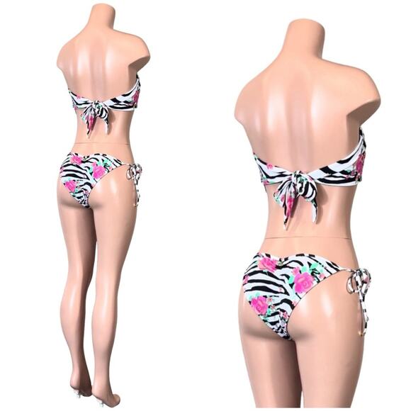 Beach Bunny Bethany Bandeau & Constance Tie Side Bottom - Zebra Rose SZ XL $190 - Picture 7 of 14